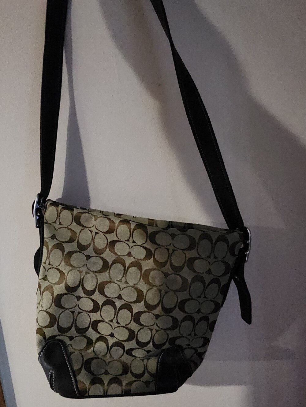 Classic Logo-Print Crossbody Bag in Khaki and Brown